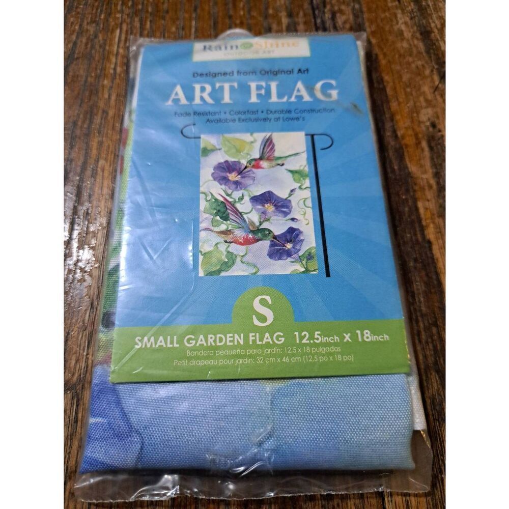 New Rain or Shine Outdoor Art Small Garden Flag Hummingbird Flowers 12.5"x18"